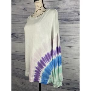 Crown & Ivy Long Sleeve Tie Dye Shirt Women Petites PXL Drop Shoulder Boat Neck
